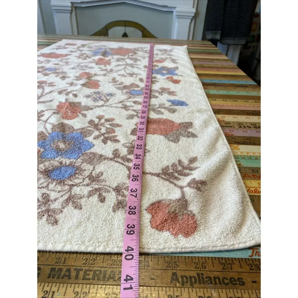 Vintage Retro 70s Mod Floral Flowers Dundee Fringe Bath Towels MCM Set Of 2